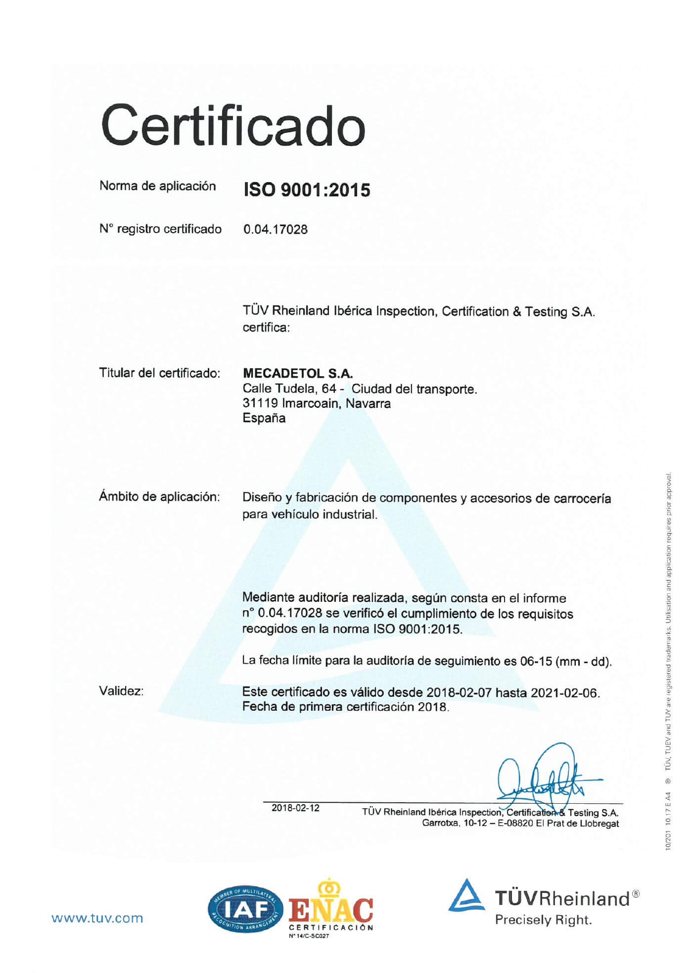 Certificado ISO 9001:2015