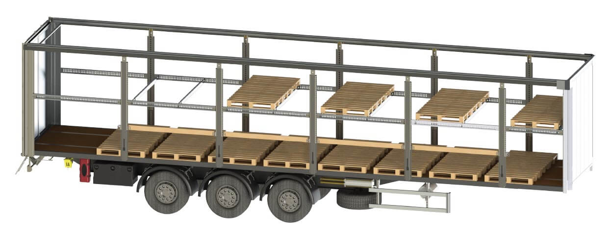 Pilares y accesorios para doble piso de palés en camión